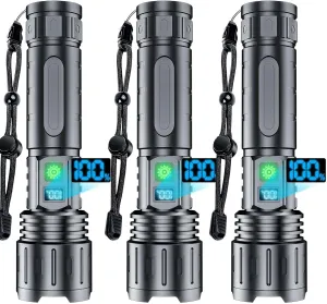 Rechargeable Flashlights High Lumens - 2000 Lumens Long Beam Super Bright LED Flash Light with Power Display & IPX5 Waterproof for Camping, 20H Runtime,5 Modes,Zoomable Handheld Flashlight,3pcs
