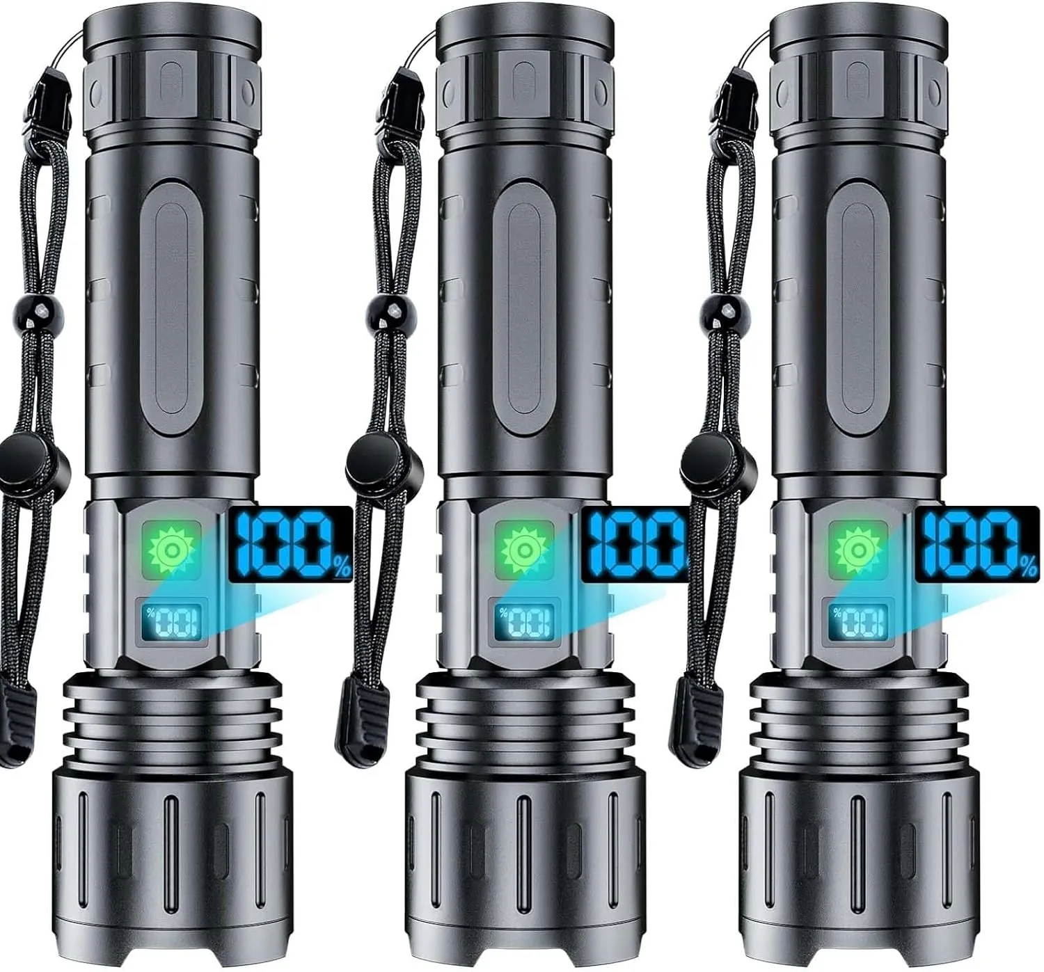Rechargeable Flashlights High Lumens - 2000 Lumens Long Beam Super Bright LED Flash Light with Power Display & IPX5 Waterproof for Camping, 20H Runtime,5 Modes,Zoomable Handheld Flashlight,3pcs