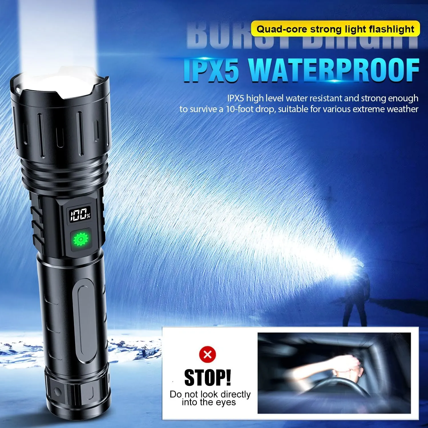 Rechargeable Flashlights High Lumens - 2000 Lumens Long Beam Super Bright LED Flash Light with Power Display & IPX5 Waterproof for Camping, 20H Runtime,5 Modes,Zoomable Handheld Flashlight,3pcs