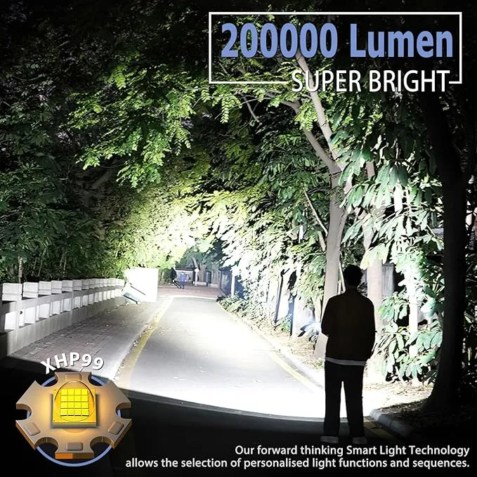 Rechargeable Flashlights High Lumens, 200000 Lumens Flashlights with Clip, Dual Switch IP67 Waterproof Super Bright LED Tactical Flashlight, USB Recharging LED Flashlights for Camping Home
