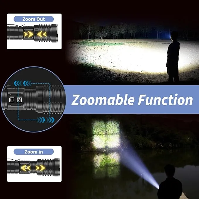 Rechargeable Flashlights High Lumens, 200000 Lumens Flashlights with Clip, Dual Switch IP67 Waterproof Super Bright LED Tactical Flashlight, USB Recharging LED Flashlights for Camping Home