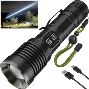 Rechargeable Flashlights High Lumens, 200000 Lumens Flashlights with Clip, Dual Switch IP67 Waterproof Super Bright LED Tactical Flashlight, USB Recharging LED Flashlights for Camping Home