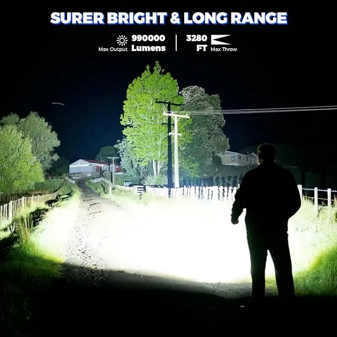 Rechargeable Flashlights High Lumens, 990000 Lumen Super Bright LED Flashlight with Adjustable 7 Modes & 12H Long Runtime, Powerful Waterproof Handheld Flash Light, Flashlights for Home Camping...