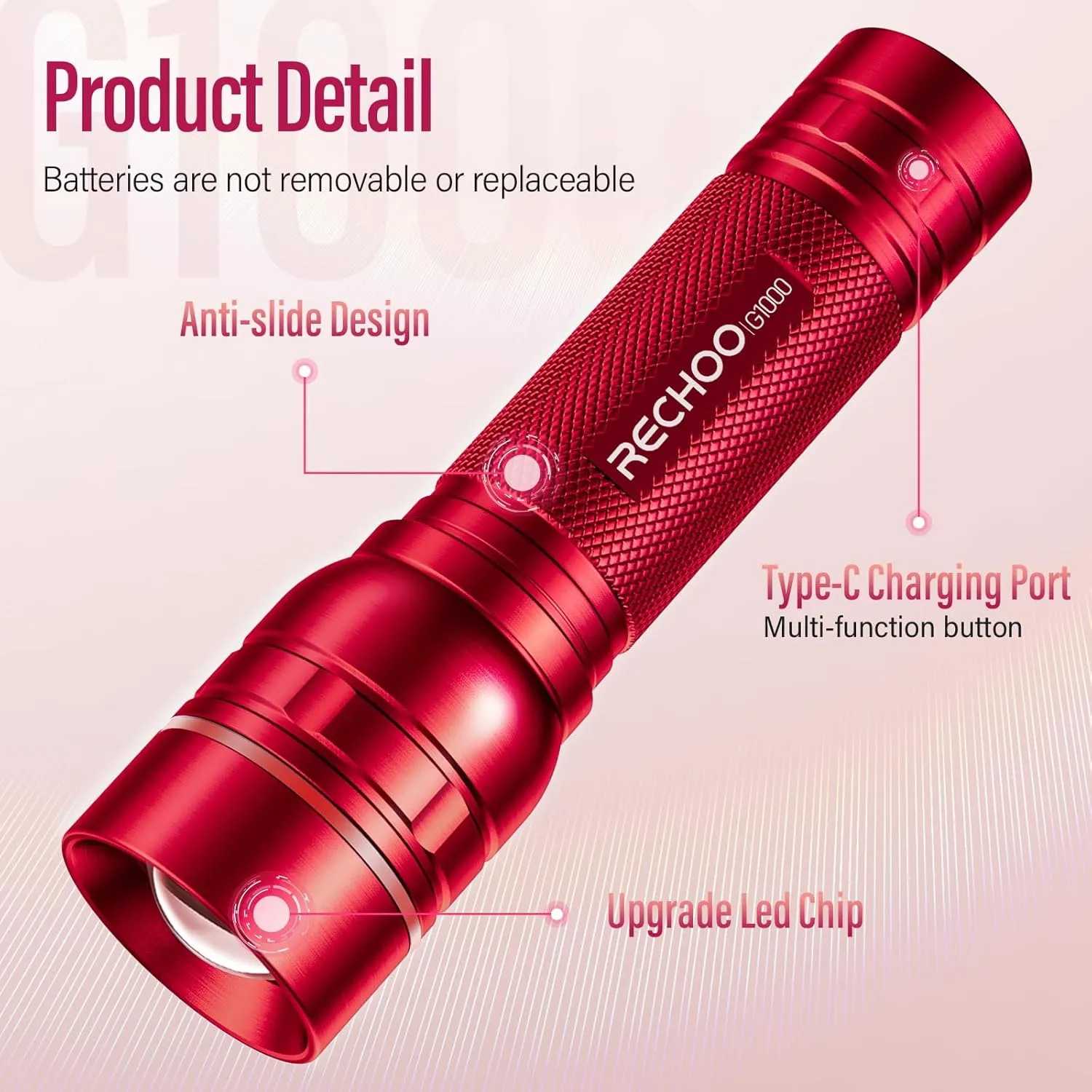 Rechargeable Flashlights High Lumens, G1000 Super Bright Flash Light 2 Pack, Small Zoomable LED Flashlight with 3 Lighting Modes, Portable Flashlights for Camping Essentials, Gift for Women (Red)