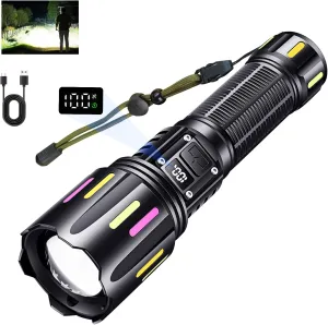 Rechargeable Flashlights High Lumens LED Flashlights Adjustable 5 Modes Telescopic Zoom Waterproof Handheld Flashlight with USB Cable, for Camping Hiking Outdoor Emergency
