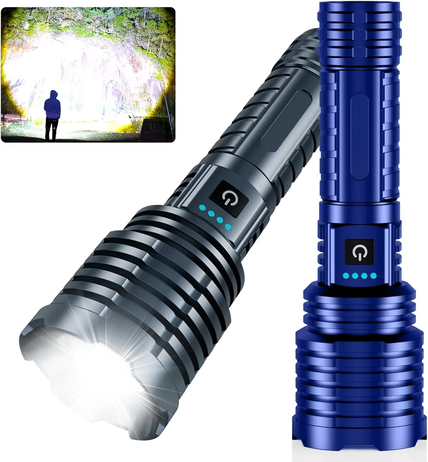 Rechargeable Flashlights High Lumens, LM Super Bright LED Flashlight, Powerful Tactical Flashlight, Long Battery,Holster, 5 Modes Zoomable Waterproof Flash Lights for Home, Camping, Emergencies