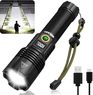 Rechargeable Flashlights High Lumens, Super Bright LED Flashlight with Zoomable, 6 Modes, IPX6 Waterproof, Powerful Tactical Handheld Flash Light for Camping, Hiking, Emergencies