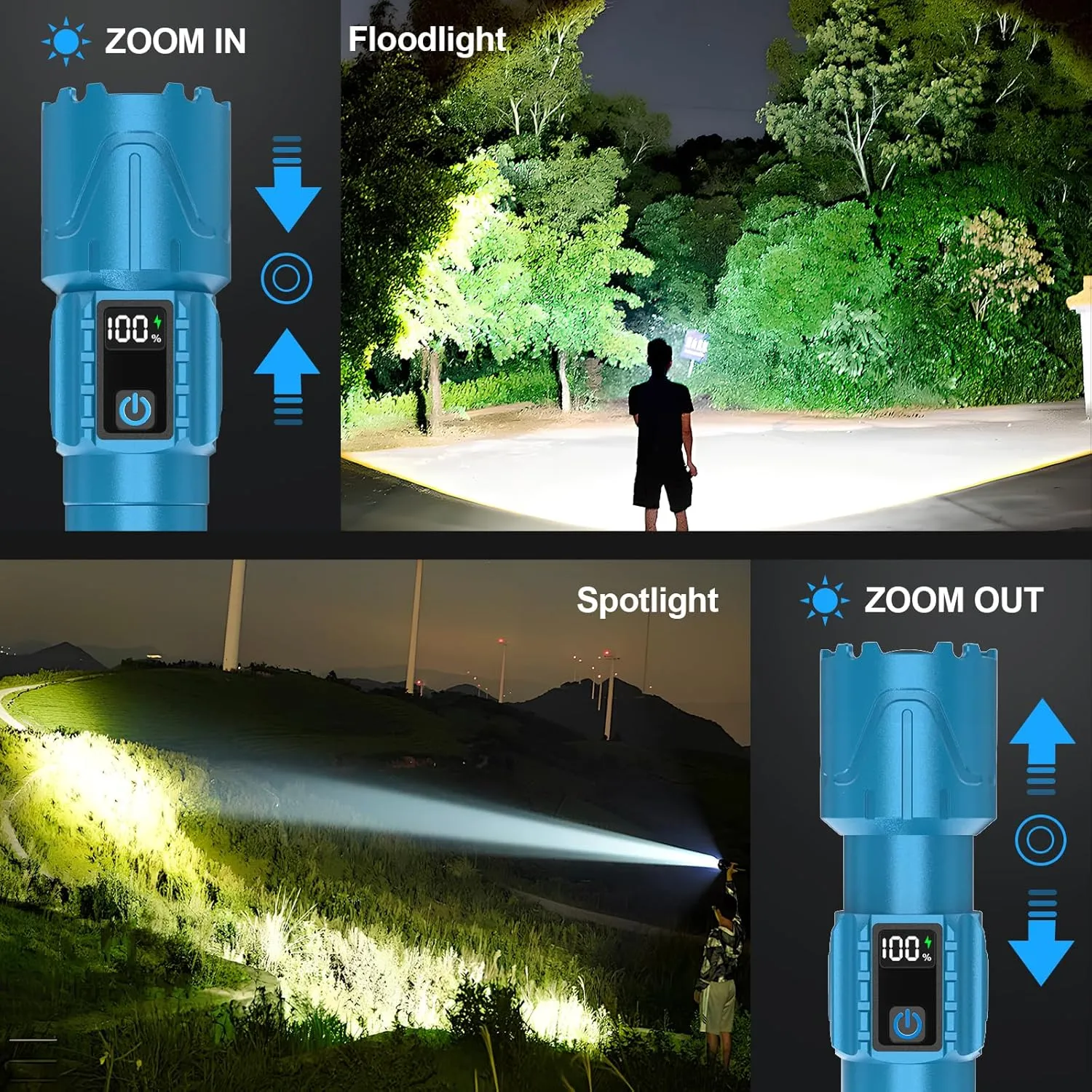 Rechargeable Flashlights High Lumens - Super Bright LED Tactical Flash Light, Powerful Waterproof Handheld USB C Flashlight for Camping,Emergencies,Home,5 Modes,Zoomable (1, Turquoise)