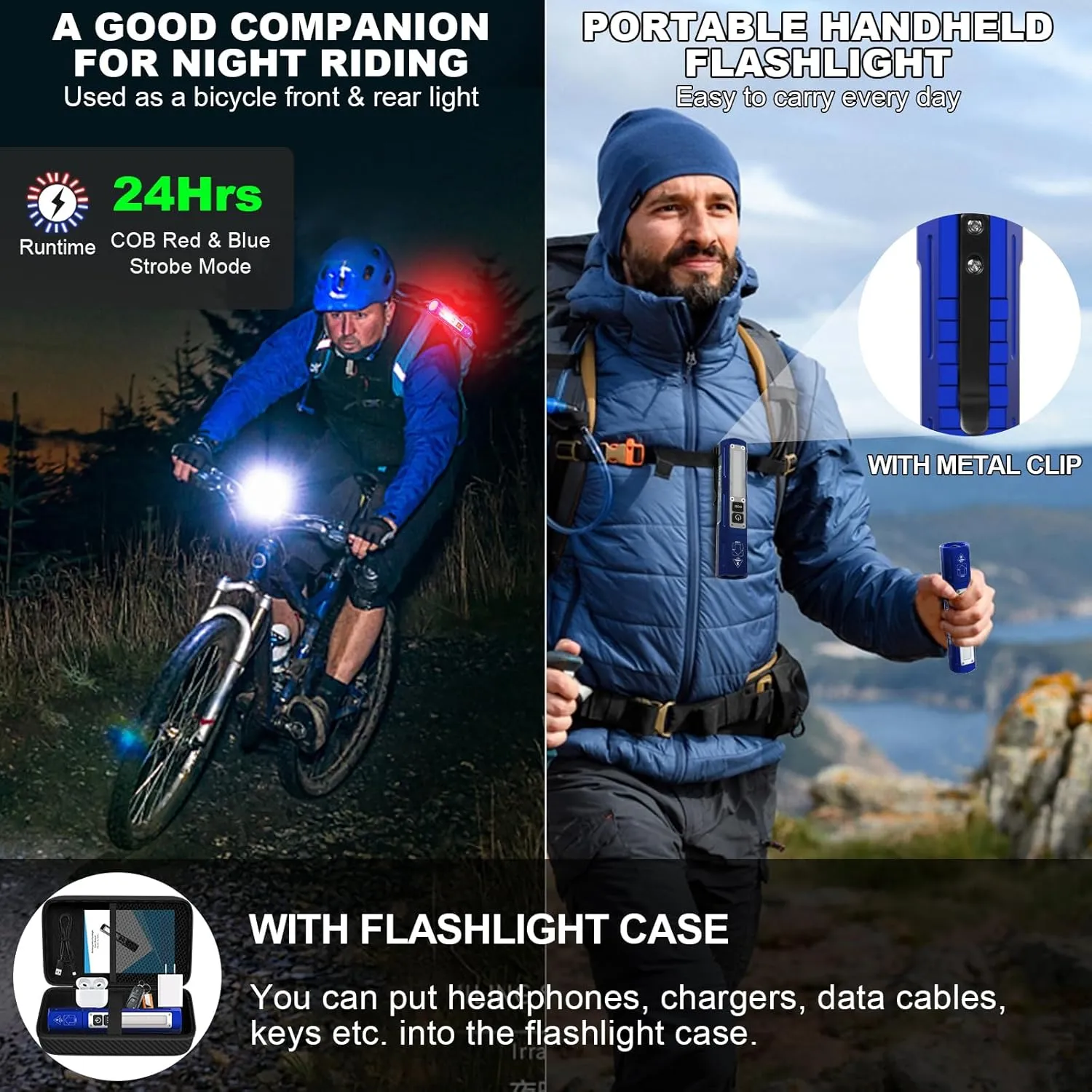 Rechargeable Flashlights High Lumens - Super Bright Small Pocket Magnetic Flashlight, 8 Modes LED Tactical Flash Light, Dual Button Powerful Flashlight for Camping (2, Klein Blue)