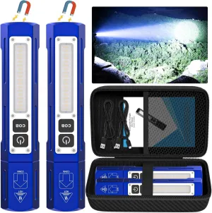 Rechargeable Flashlights High Lumens - Super Bright Small Pocket Magnetic Flashlight, 8 Modes LED Tactical Flash Light, Dual Button Powerful Flashlight for Camping (2, Klein Blue)