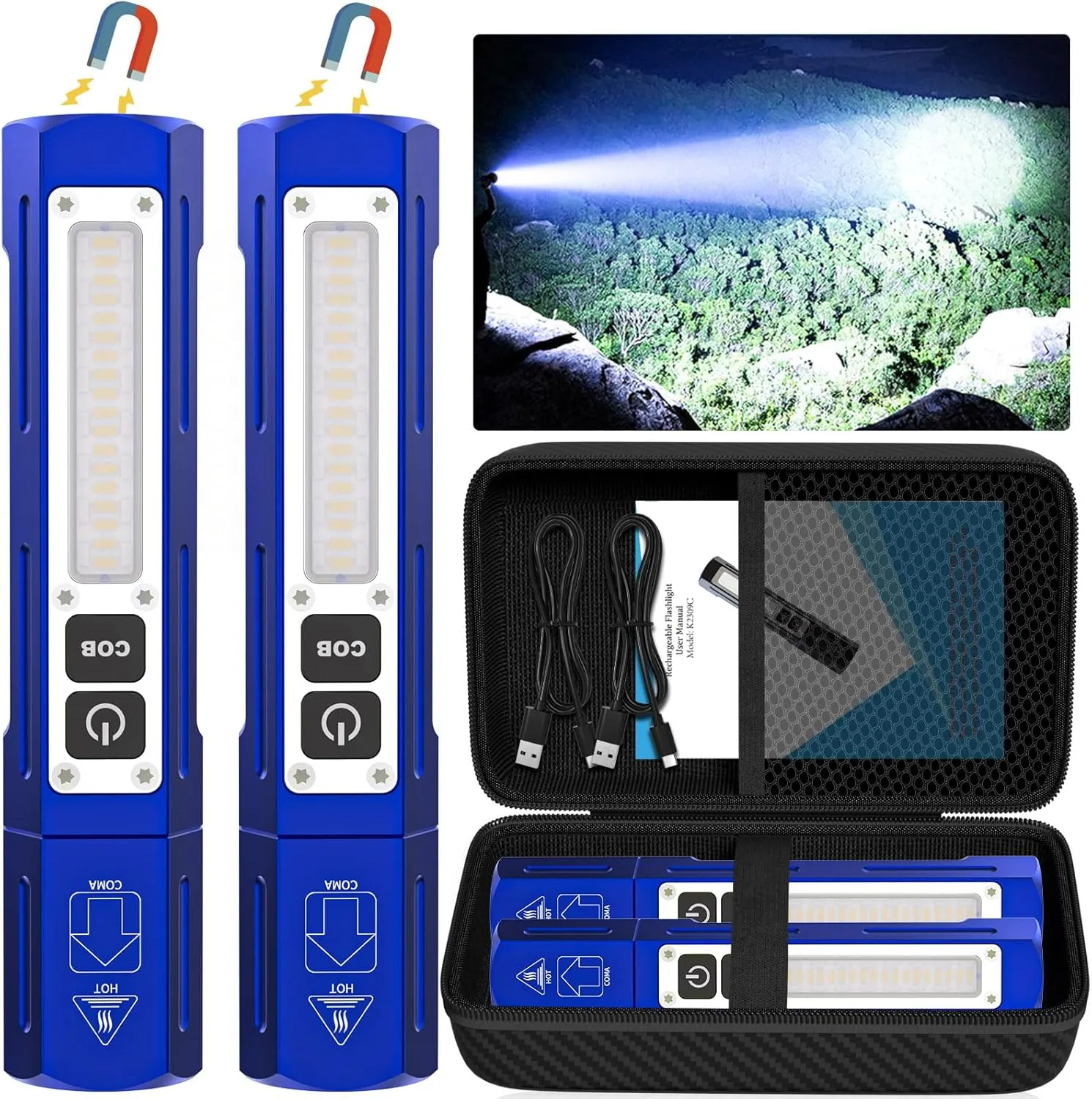Rechargeable Flashlights High Lumens - Super Bright Small Pocket Magnetic Flashlight, 8 Modes LED Tactical Flash Light, Dual Button Powerful Flashlight for Camping (2, Klein Blue)