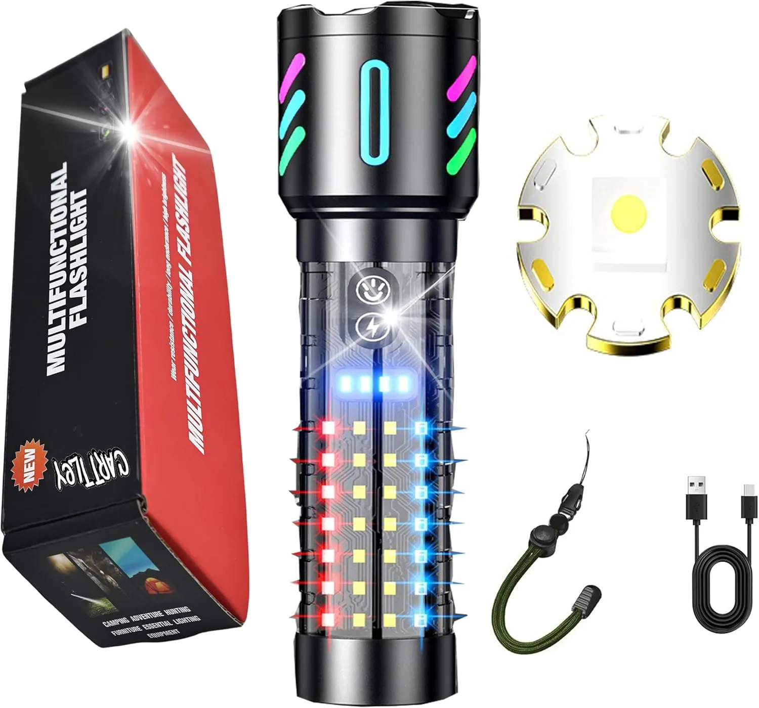Rechargeable LED Flashlight, 2,000,000 Lumens, Tactical, 5 Modes, Zoomable, IP67 Waterproof, for Camping/Home (CCa519N)
