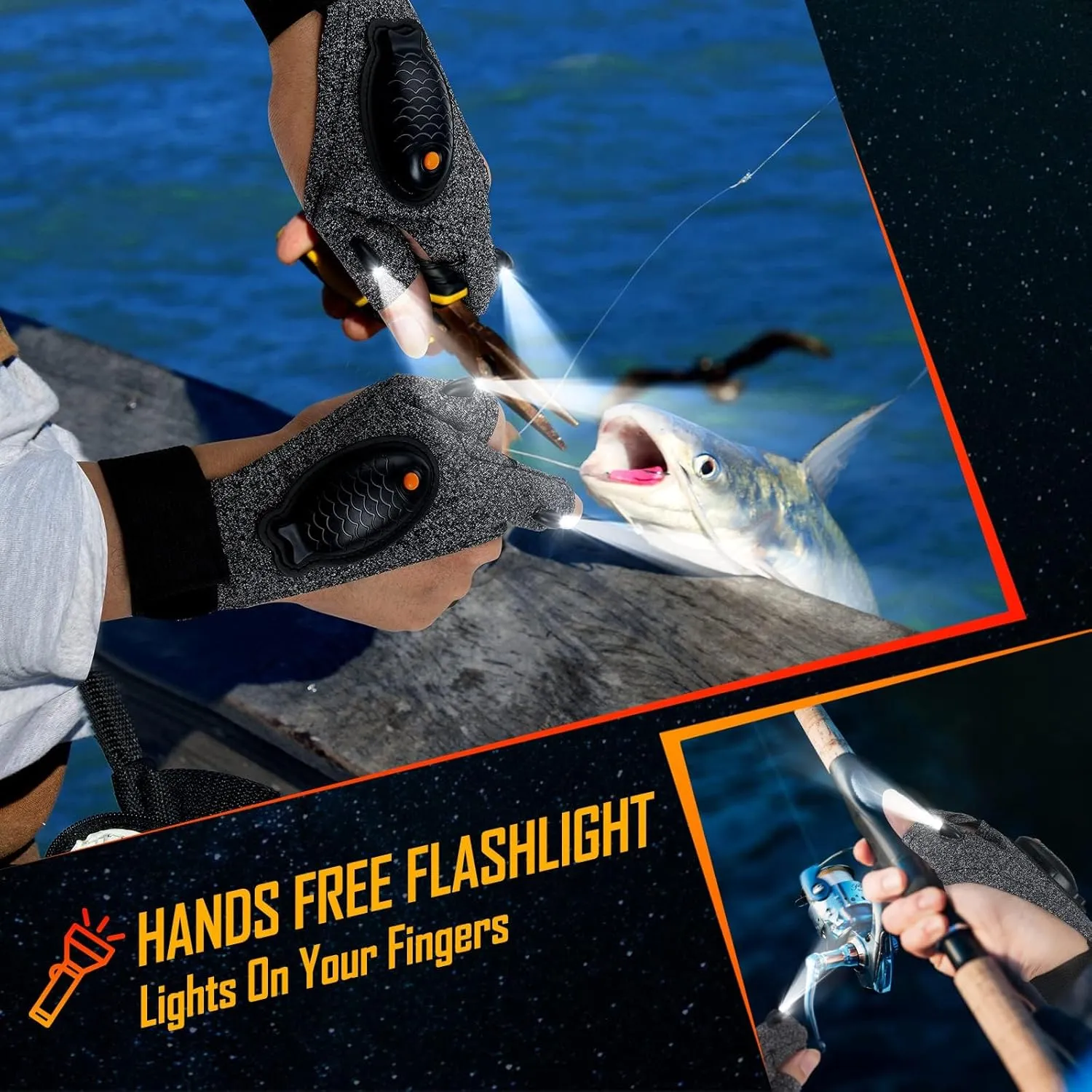 Rechargeable LED Flashlight Waterproof Gloves - 2 Pack Christmas Stocking Stuffer Gifts for Men, Cool Gadgets Hands Free Light Gloves Tool for Men Women Husband Boyfriend Mechanics Night Fishing