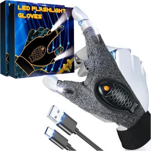 Rechargeable LED Flashlight Waterproof Gloves - 2 Pack Christmas Stocking Stuffer Gifts for Men, Cool Gadgets Hands Free Light Gloves Tool for Men Women Husband Boyfriend Mechanics Night Fishing