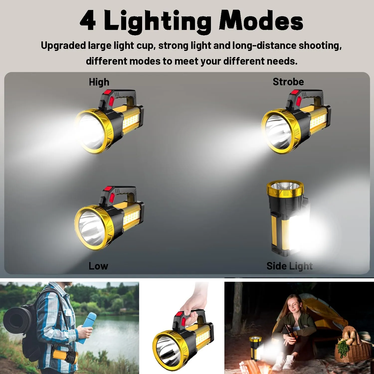 Rechargeable LED Flashlight,4 Light Modes Handheld Spotlight with USB Output,Super Bright Flash Light for Emergency,Outdoor Hiking,Camping