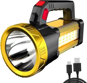 Rechargeable LED Flashlight,4 Light Modes Handheld Spotlight with USB Output,Super Bright Flash Light for Emergency,Outdoor Hiking,Camping