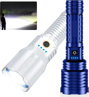 Rechargeable LED Flashlights High Lumens 2 Pack, 4800000 Lumen Super Bright Flashlight with 5 Modes, Zoomable, Powerful Flashlight Waterproof Flash Light for Home Emergencies Camping