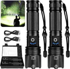 Rechargeable LED Flashlights High Lumens, 2 Pack Super Bright Flash Light with 5 Modes, High Powered Handheld Flashlight for Home Camping Hiking Night Work