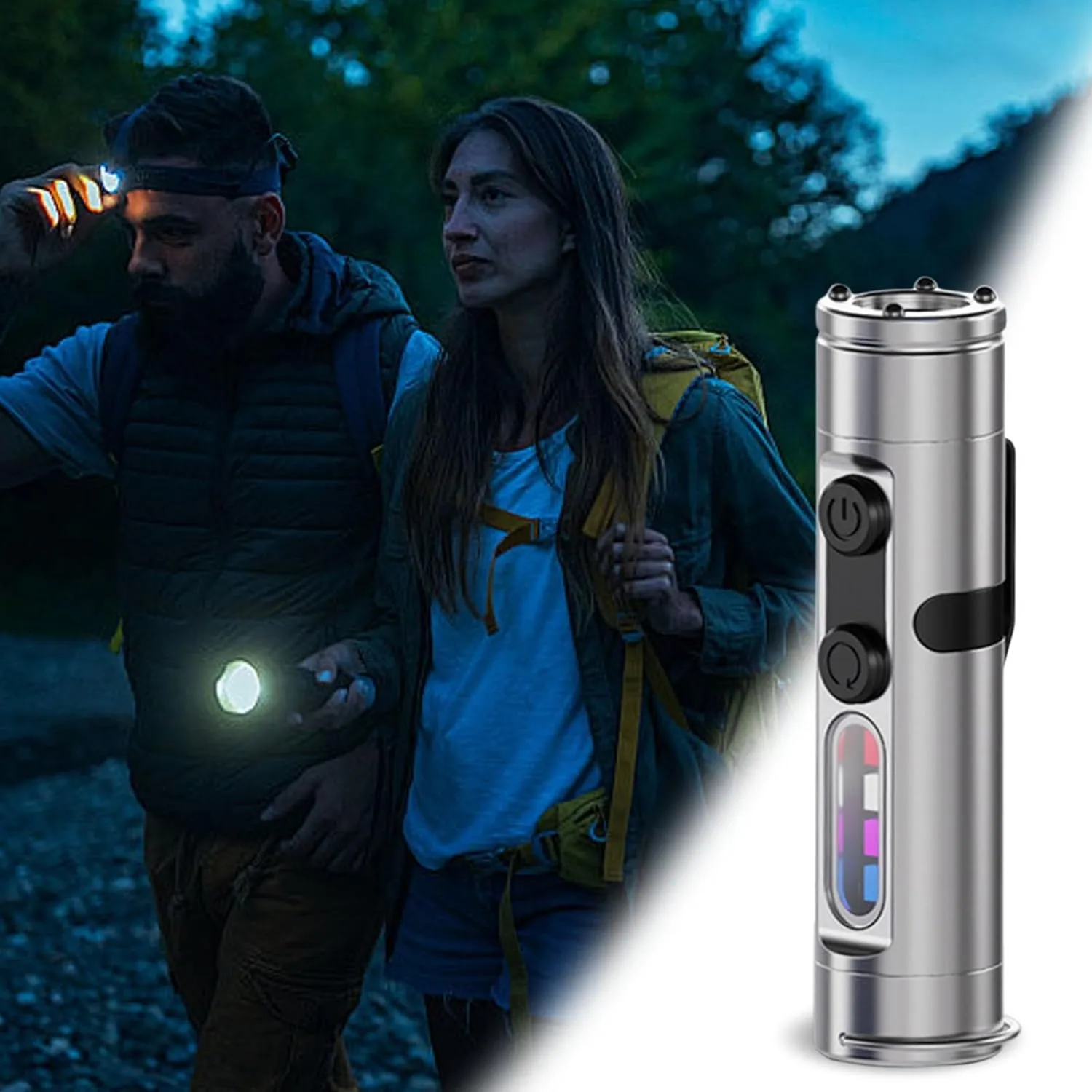 Rechargeable LED Magnetic Super Bright Tactical Flashlight, Multi Functional Waterproof Tactical with Hat Clip, Adjustable Light Modes (Silver ( Without Ignition ))