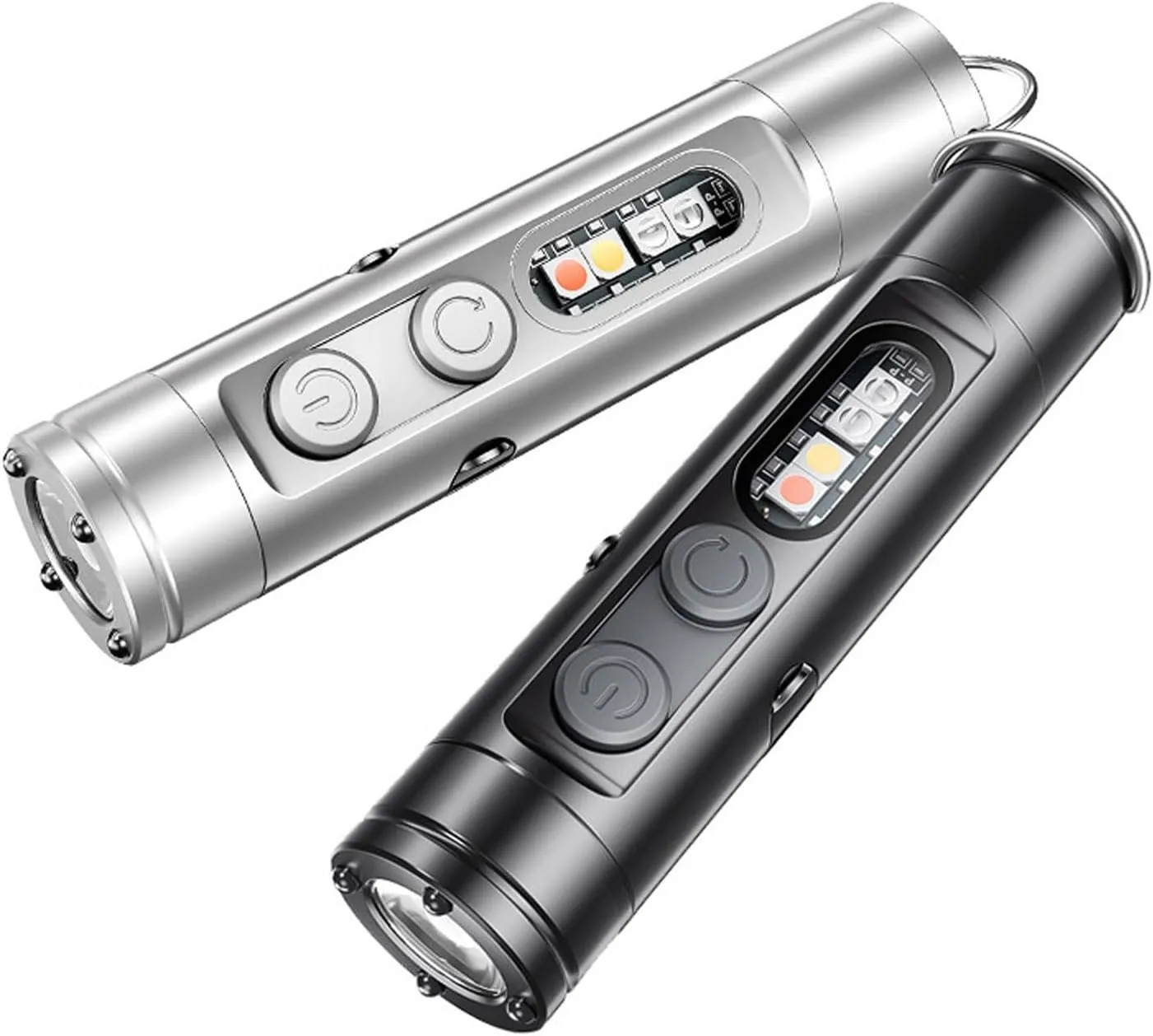 Rechargeable LED Magnetic Super Bright Tactical Flashlight, Multi Functional Waterproof Tactical with Hat Clip, Adjustable Light Modes (Silver ( Without Ignition ))
