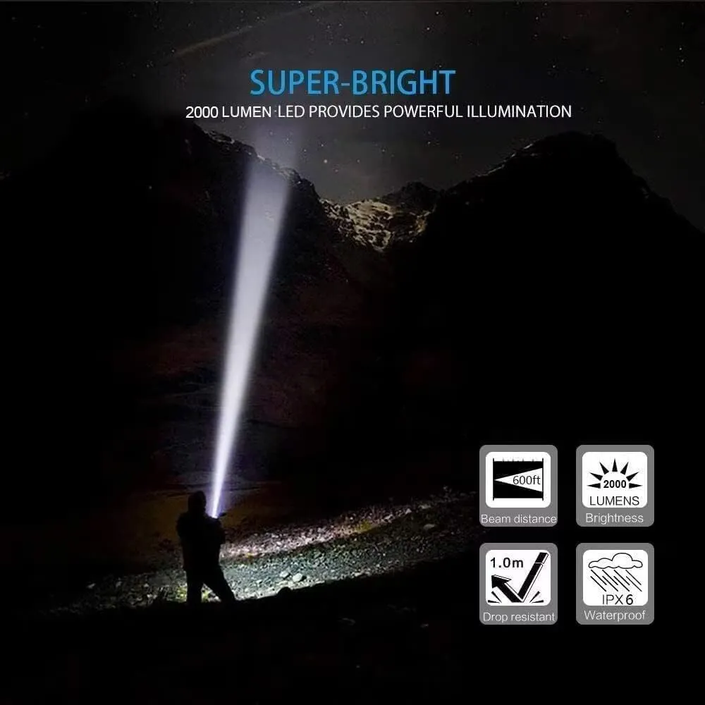Rechargeable LED Tactical Flashlight, Pocket-Size Small LED Flashlight, 2000lm, Super Bright LED, Zoomable, IPX6 Waterproof Flashlight for Hiking, Camping, Emergency, 4pcs