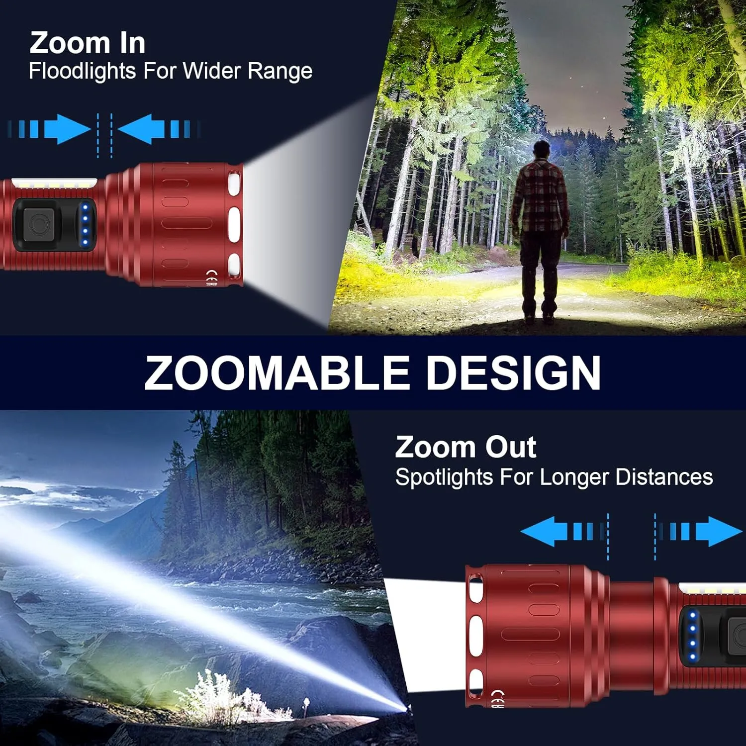 Rechargeable Magnetic Flashlights High Lumens, Super Bright LED Powerful Flashlight 8 Modes with COB Work Light, Waterproof Handheld Flash Light for Camping (2 Pack with Leather Box, Red)