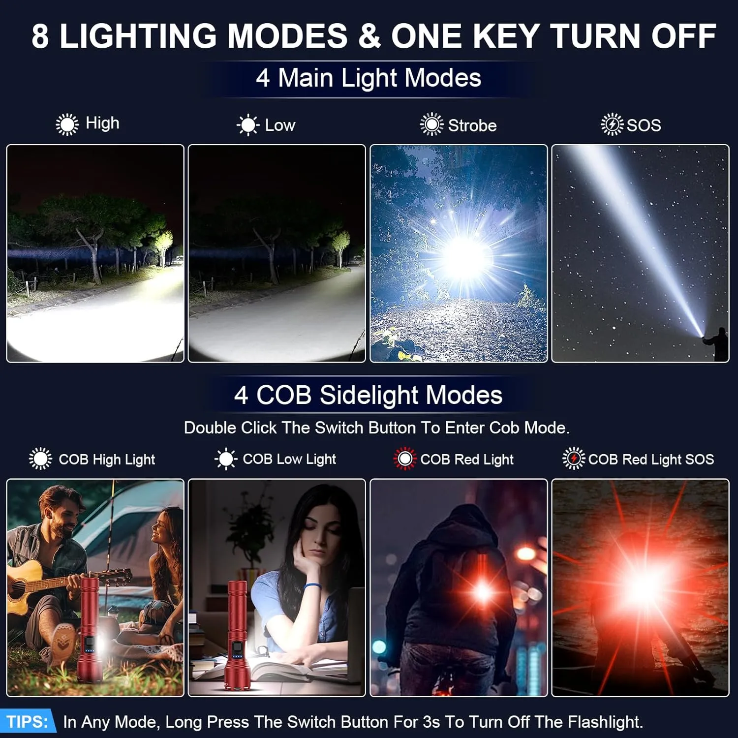 Rechargeable Magnetic Flashlights High Lumens, Super Bright LED Powerful Flashlight 8 Modes with COB Work Light, Waterproof Handheld Flash Light for Camping (2 Pack with Leather Box, Red)