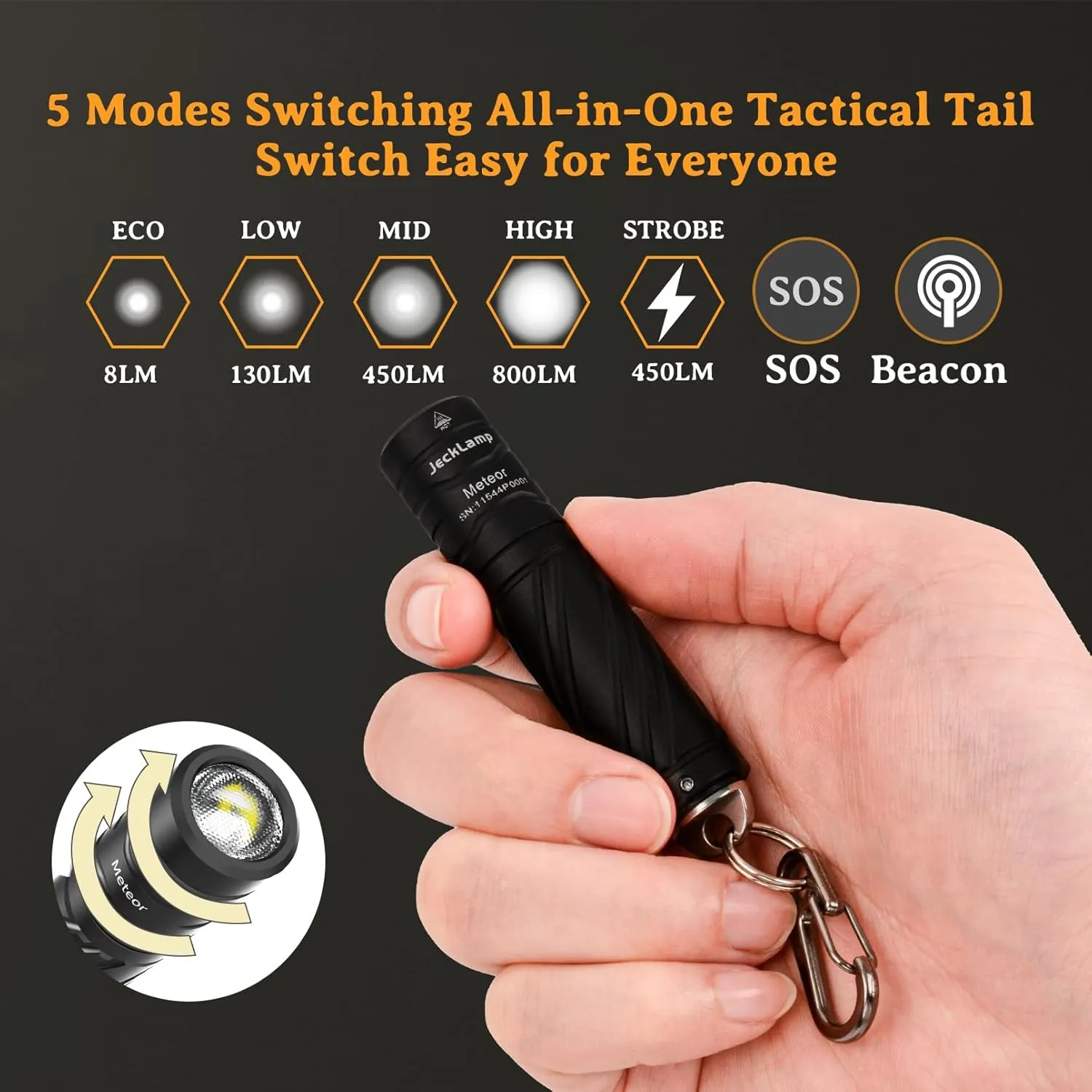 Rechargeable Mini Flashlight with Magnetic Tail, 800 High Lumens Bright Small Flashlight, IP68 Waterproof EDC Flashlight, 5 Modes Keychain Flashlight for Camping Hiking