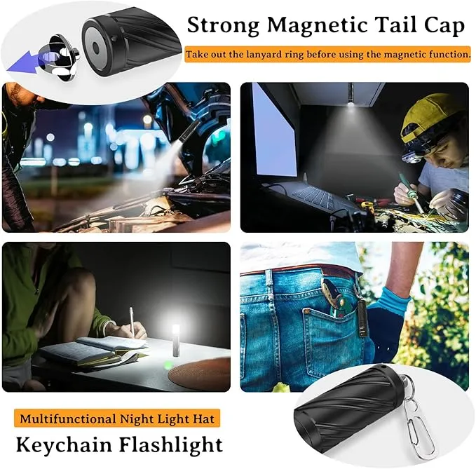 Rechargeable Mini Flashlight with Magnetic Tail, 800 High Lumens Bright Small Flashlight, IP68 Waterproof EDC Flashlight, 5 Modes Keychain Flashlight for Camping Hiking