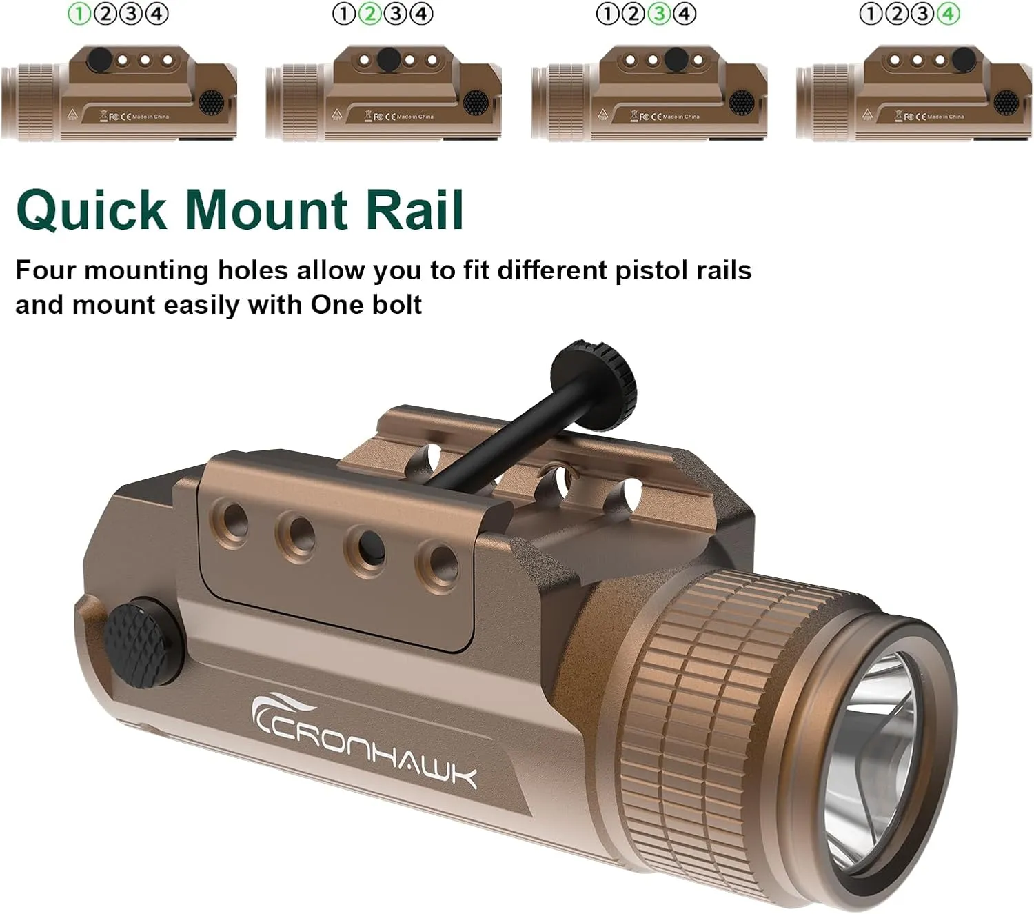 Rechargeable Pistol Light, 700 Lumen Compact Rail Mounted Tactical Gun Flashlight fit for Picatinny MIL-STD-1913