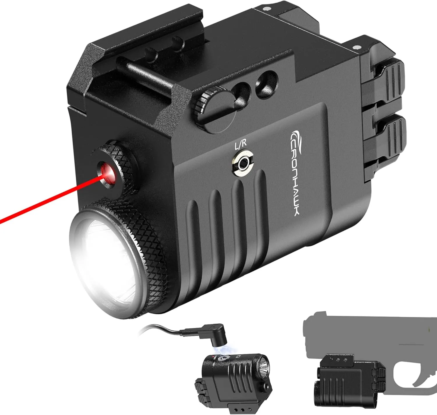 Rechargeable Pistol Light Laser Combo 650 Lumen Tactical Flashlight and Red Laser Sight Weaponlight Compatible with Picatinny 1913