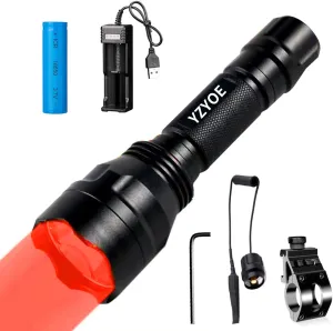 Rechargeable Red Light Tactical Flashlight，500 Yards Red LED Light kit, Universal Picatinny Rail Mount with Pressure Switch for Long Distance Night Observation.