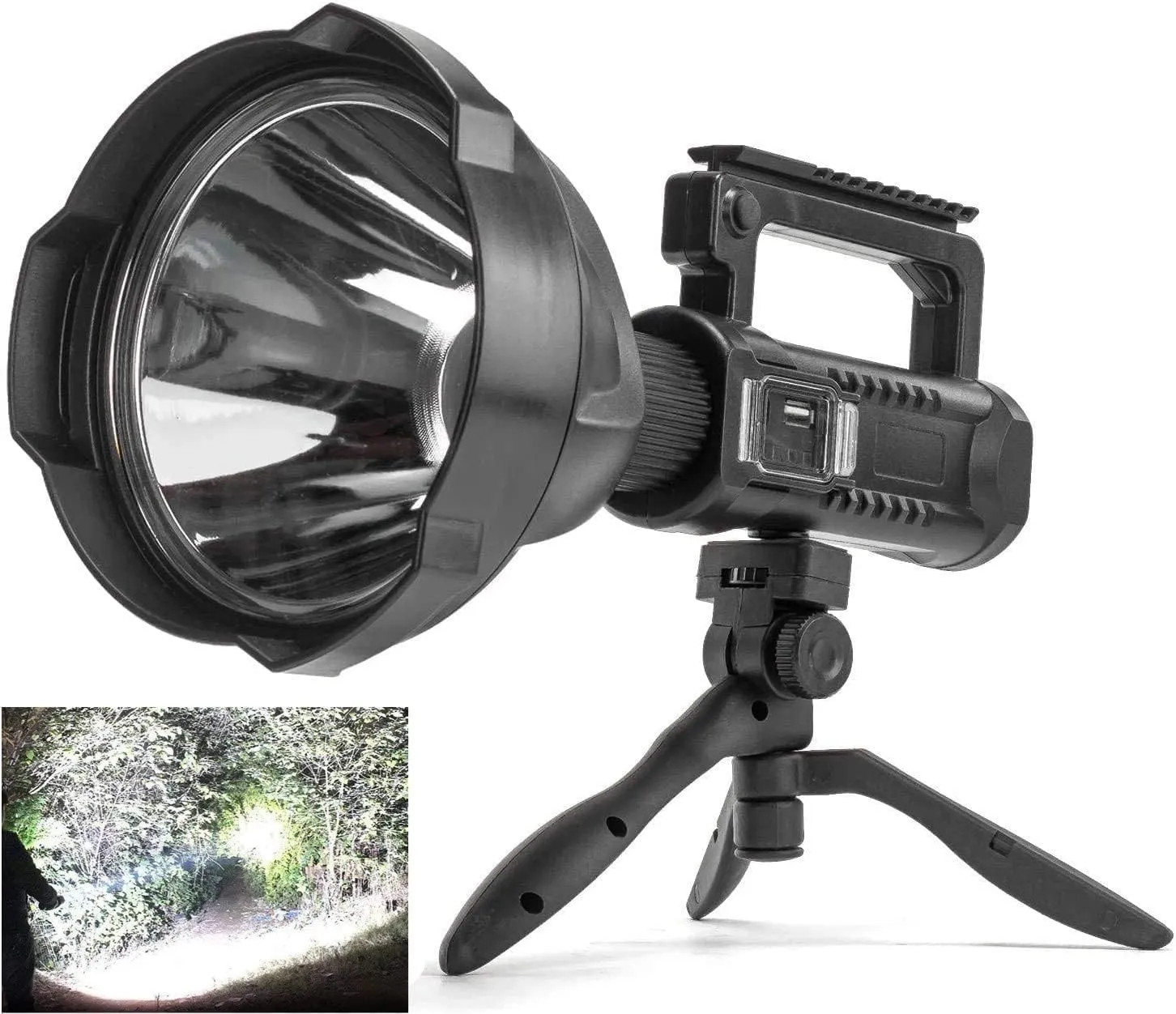 Rechargeable Spotlight Flashlight High Lumens, 3000 Lumens Super Bright Led Searchlight with Tripod and USB Output, IPX5 Waterproof 4 Modes Handheld Spotlight for Camping Hiking