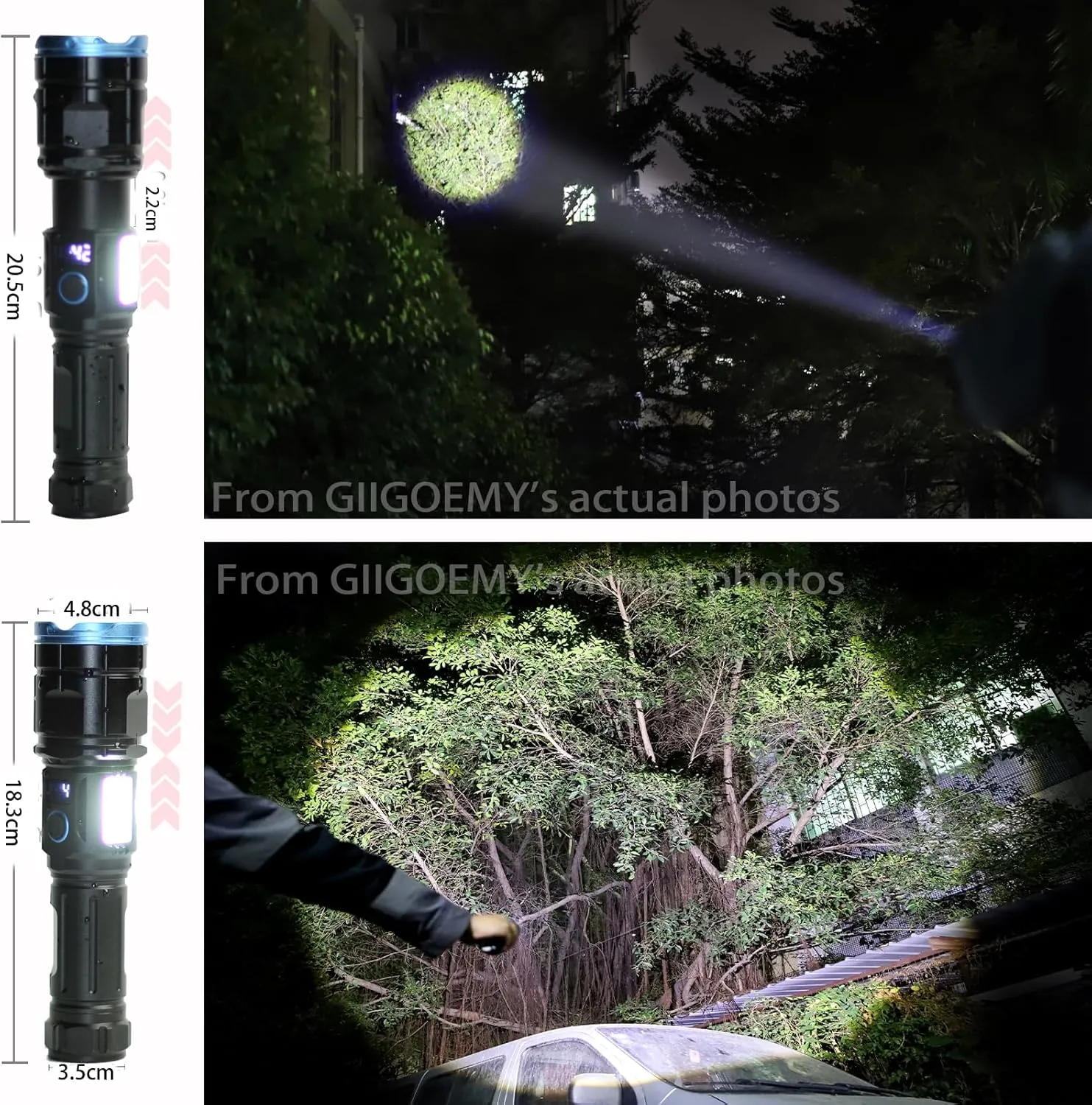 Rechargeable Super Bright LED Tactical Flashlights with White   Red Side Light Flash Light, Tail Cap with Magnet, High Power,USB Rechargeable Flashlight,Emergency Lights for Home