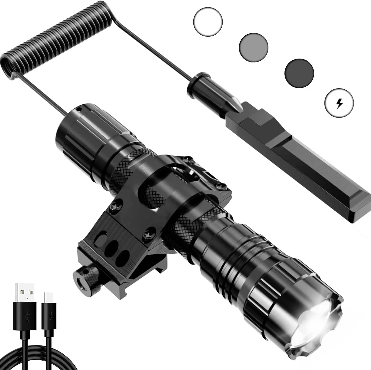 Rechargeable Tactical Flashlight Weapon Light Gun Light Picatinny Flashlight Rifle Light Tactical Led Flashlight 1200 High Lumen Tactical Flashlight