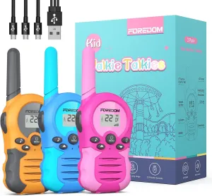 Rechargeable Walkie Talkies for Kids Walkie Talkies Long Range for Boy & Girl Age 3 to 12 Year Old Birthday Toys - 3 Pack Blue Orange Rose