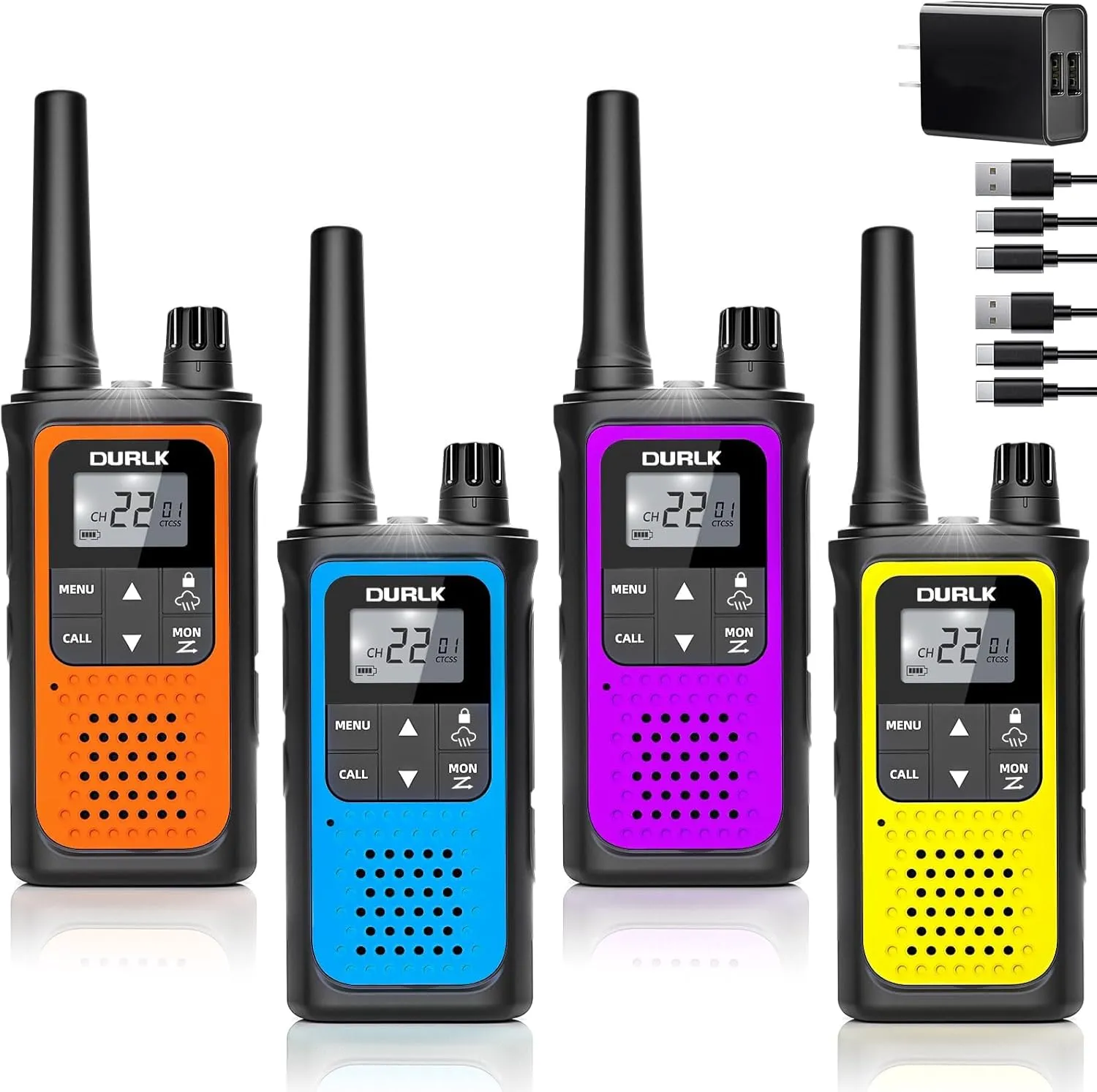 Rechargeable Walkie Talkies Long Range, 4 Pack Walkie Talkies for Adults NOAA Weather Alert, 2 Way Radio 22 FRS Channel with 1800mAh Li-ion Battery Charger USB-C Cable VOX for Hiking Cruises Camping