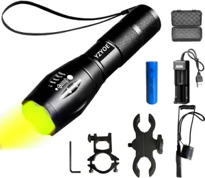 Rechargeable Yellow Warm Light Tactical Flashlight，500 Yard Warm Yellow Light Zoomable Flashlight Observation Lights with Pressure Switch Universal Picatinny Rail Mount kit.