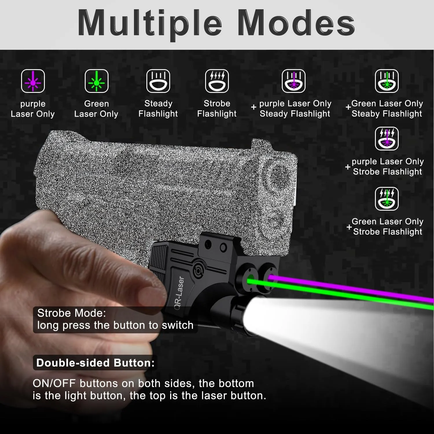 Red Green Purple Blue Laser Light Combo, 800 Lumens Tactical Flashlight Laser Sight, Built-in USB Rechargeable Battery, Adjustable Compact Tactical LED Light Laser Beams for Handguns with a Rail