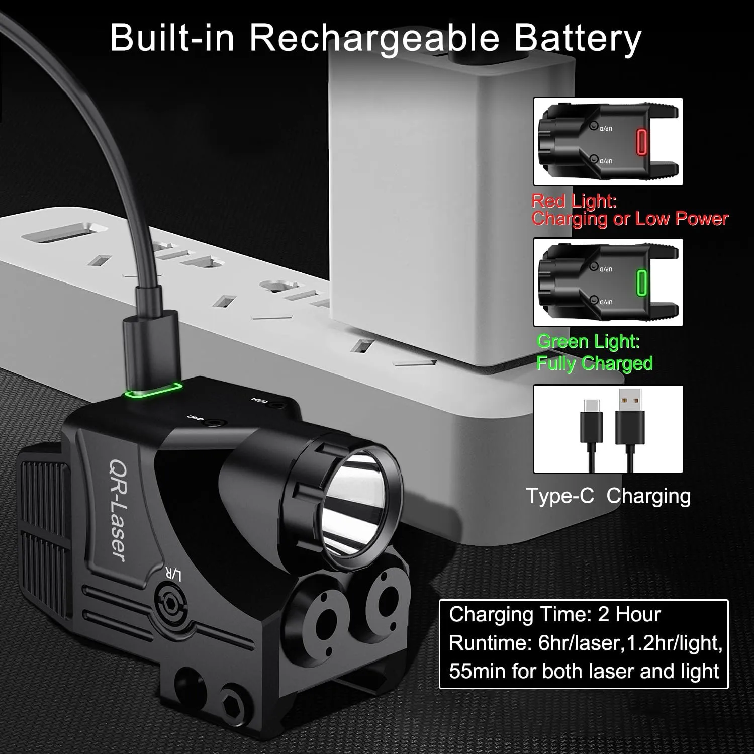 Red Green Purple Blue Laser Light Combo, 800 Lumens Tactical Flashlight Laser Sight, Built-in USB Rechargeable Battery, Adjustable Compact Tactical LED Light Laser Beams for Handguns with a Rail