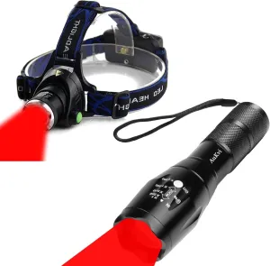 Red Light Flashlight and Red Light Headlamp Bundle