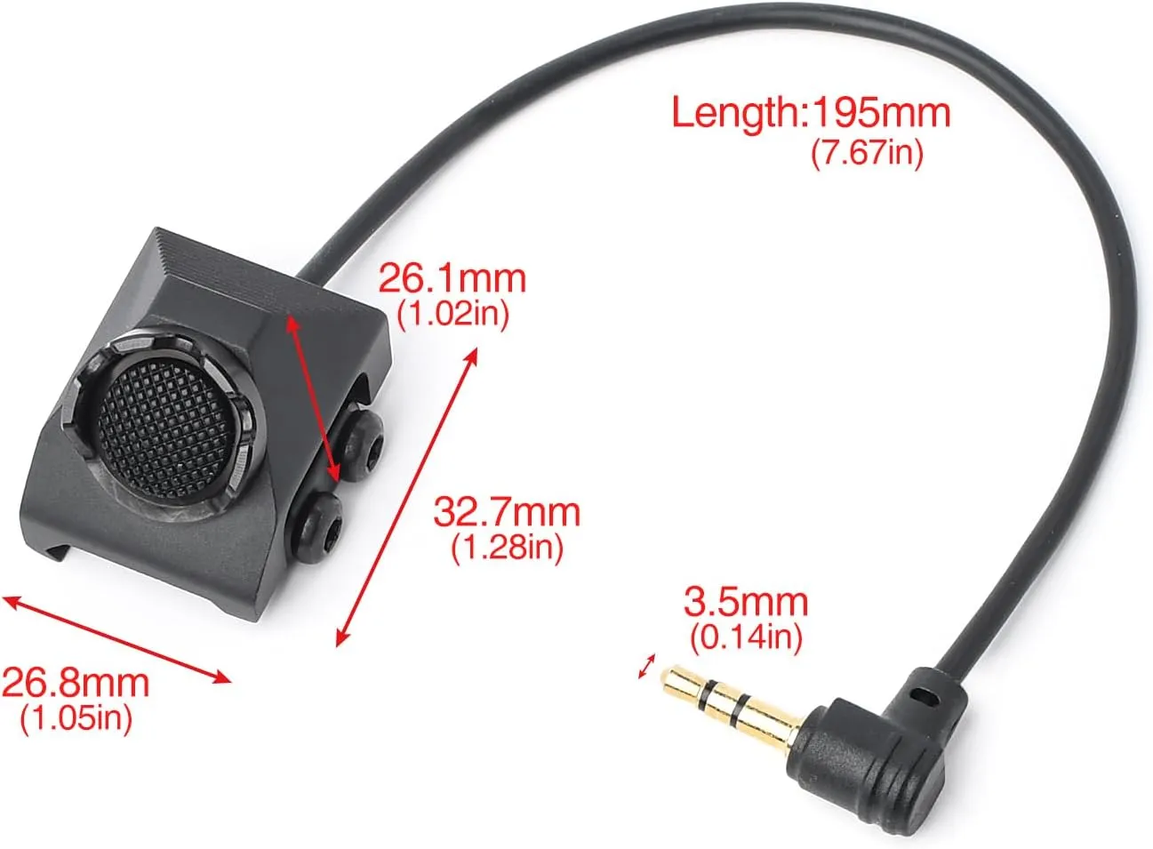 Remote Pressure Switch, Tactical Flashlight Weapon Light Switch with 3.5mm Plug for DBAL NGAL PEQ Laser with 2.5mm Interface, Aluminium Alloy Switch Fit for 20mm Picatinny Rail (3.5-BK)