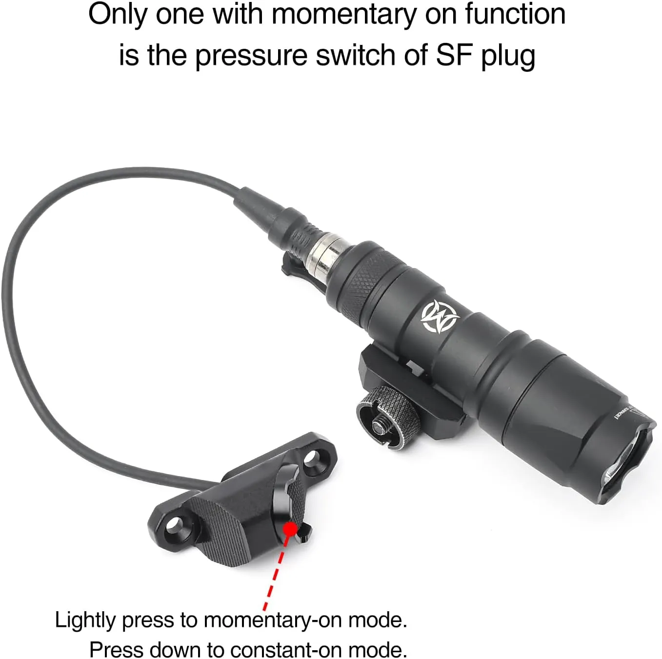Remote Pressure Switch, Tactical Flashlight Weapon Light Switch with SF Plug for M300 M600 Scout Light, Aluminium Alloy Switch Fit for Mlok/Keymod Rail