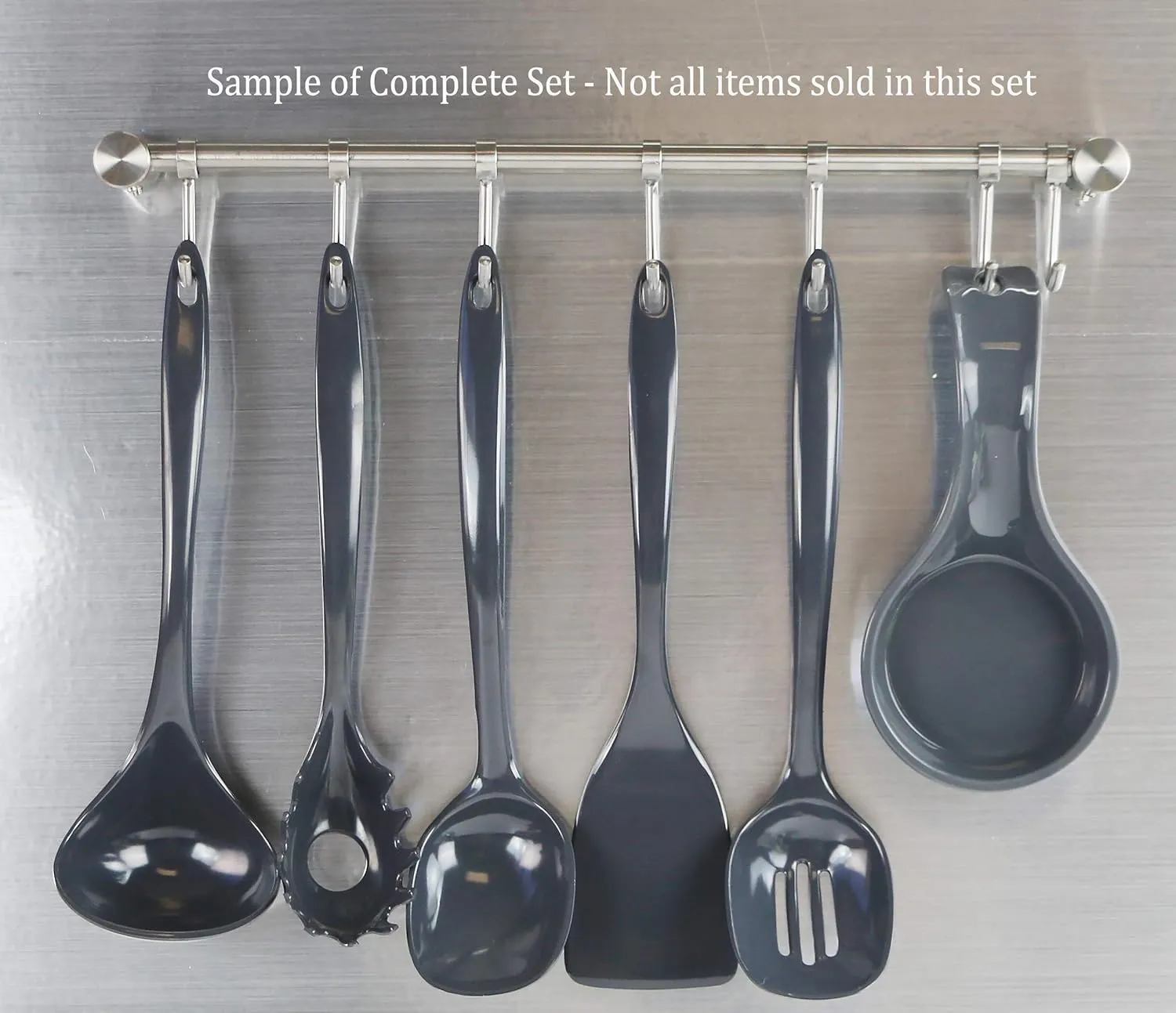 Reston Lloyd Cooking Spoon for Serving, Basting, Mixing, Heat Resistant, BPA Free Melamine 11 inch Utensil with Ergonomic Handle, Set of 6, Charcoal