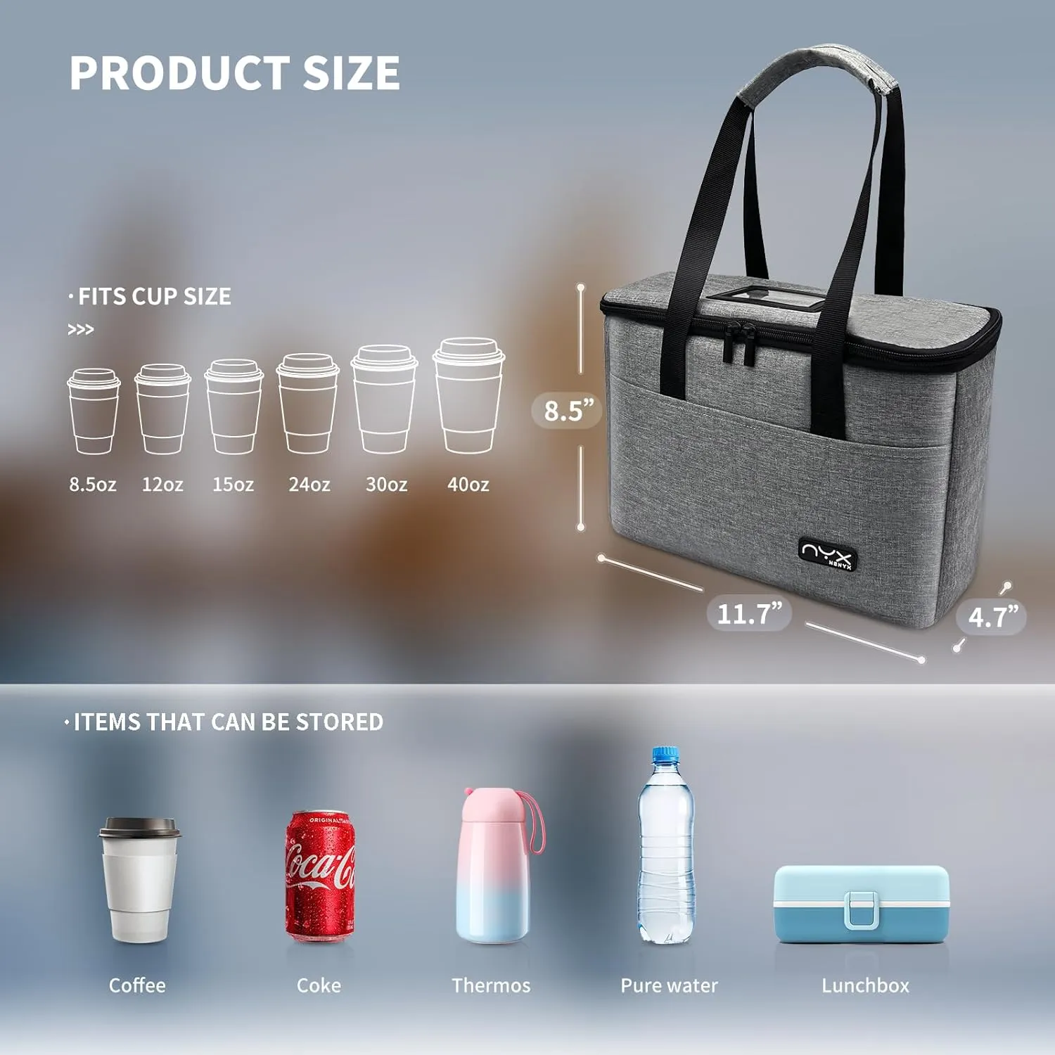 Resuable 3 Cups Drink Carrier for Delivery with Handle and Adjustable Dividers,Insulated Drink Caddy Cup Holder Bag for Take Out,Beverages Carrier Tote with Handle for Outdoors(Gray)