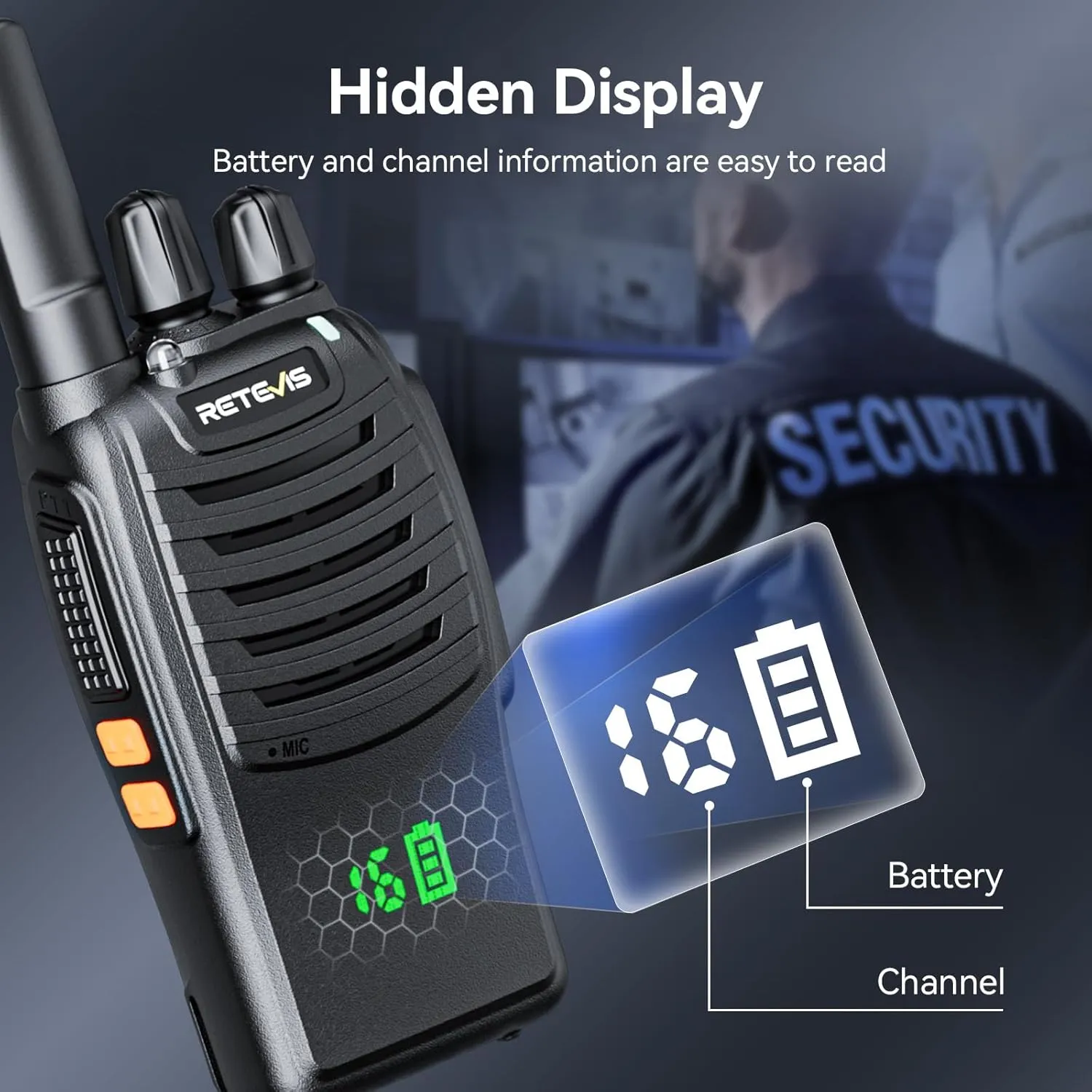Retevis H777H Two Way Radios Long Range Rechargeable,Compact Walkie Talkies,Intuitive,Channel,Power Display,USB-C Charging,Hands Free,Business radios for Manufacturer,Healthcare,School (20 Pack)