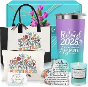 Retirement Gifts for Women 2025, Best Happy Retirement Gift for Teacher Nurse Mom Coworker Grandma, Funny Retired Gifts with 20 Oz Tumbler Canvas Tote Bag Candle Makeup Bag Acrylic Decor