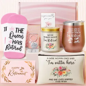 Retirement Gifts for Women 2025, Happy Retirement Gifts for Coworker, Teacher, Boss, Nurses, Friends, Mom, Grandma, Retirees, Best Retirement Gifts Funny Female Retired Gifts Basket with Wine Tumbler