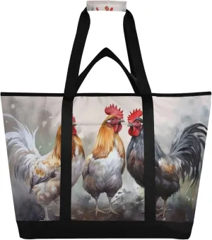 Rooster Reusable Insulated Cooler Bag with Ice Pack Compartment - Large 47L Waterproof Thermal Grocery Tote for Picnic Beach Camping Lunch Storage