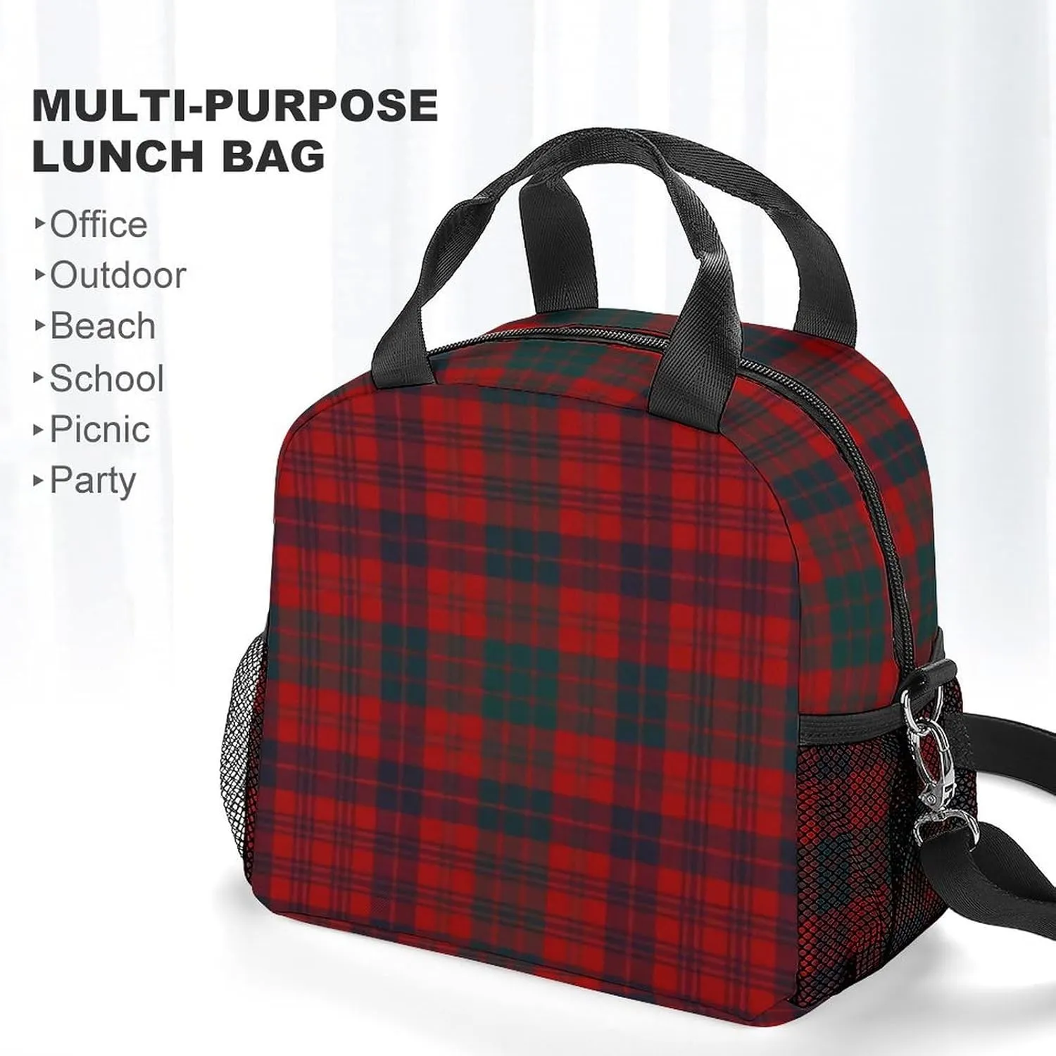 Ross Red Tartan Clans of Scotland Adjustable Shoulder Strap Insulated And Leak Proof Premium Lunch Bag Unisex